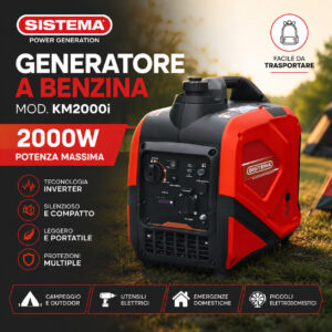 SISTEMA® - Generatore di corrente a Benzina 80cc monofase 2.000w | Mod. KM2000i